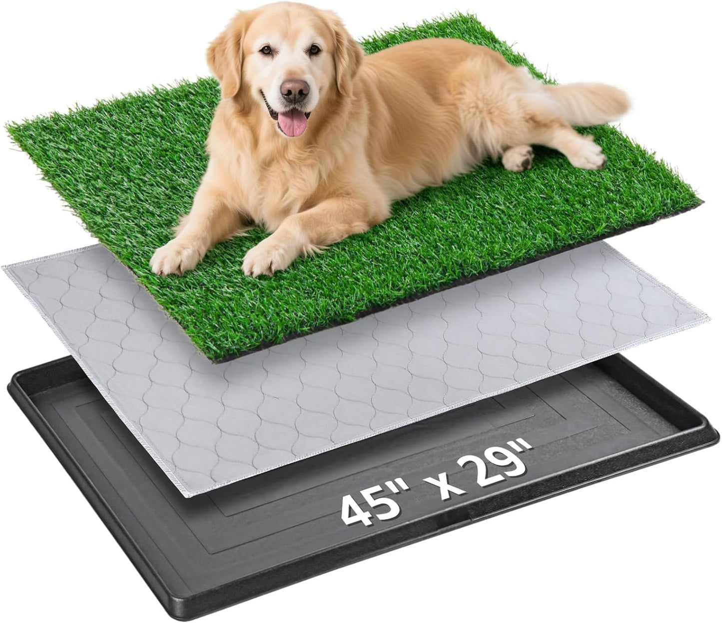 Dog Grass Pet Loo Indoor/Outdoor Portable Potty, Dog Litter Box, Artificial Grass Patch Bathroom Mat and Washable Pee Pad for Puppy Training, Full System with Trays (Pet Training Tray, 20"x16")