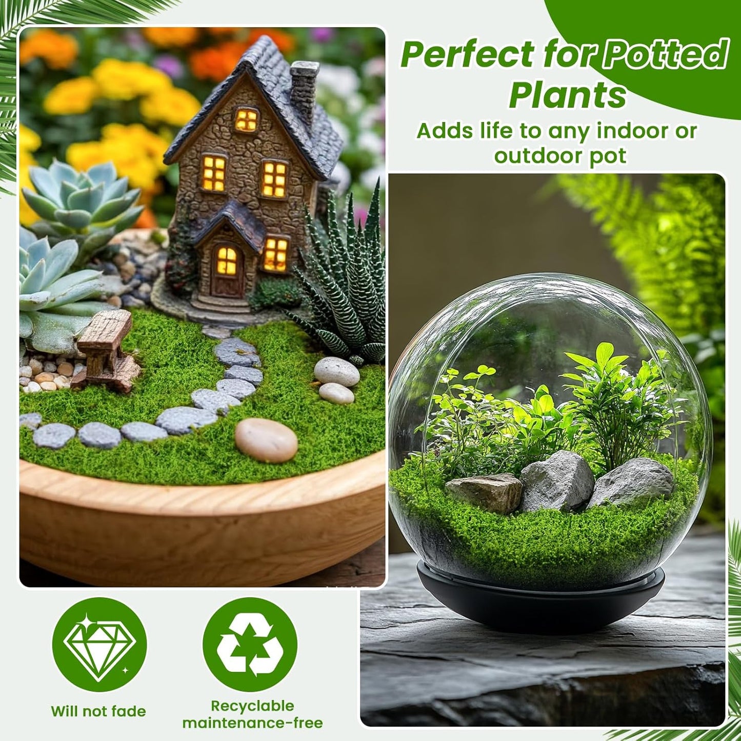 Artificial Moss 10.6oz – Fake Green Moss for Crafts, Potted Plants, Fairy Garden Decor, DIY Table Centerpieces, Wedding Party Decoration