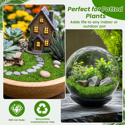 Artificial Moss 10.6oz – Fake Green Moss for Crafts, Potted Plants, Fairy Garden Decor, DIY Table Centerpieces, Wedding Party Decoration