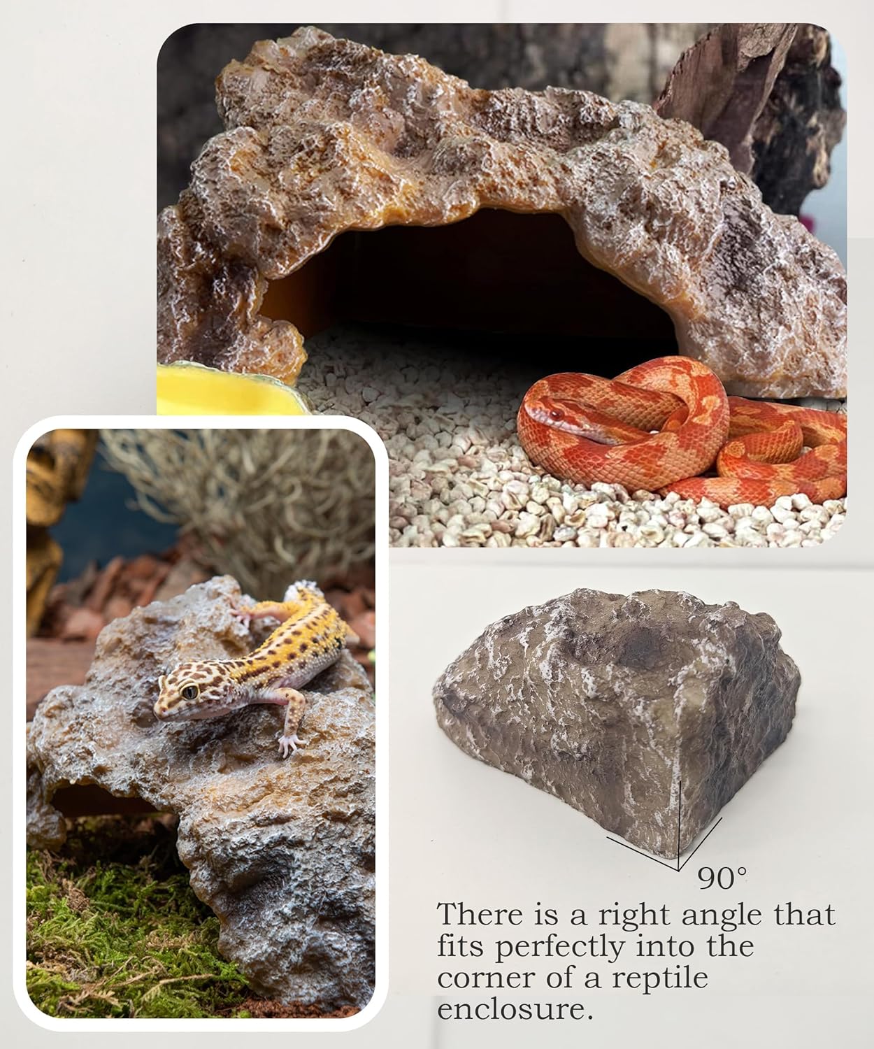 Reptile Hide Cave,Resin Rock Snake Hides for Ball Python, Leopard Gecko Hides, Reptile Tank Accessories for Bearded Dragon, Tarantula, Hermit Crab, Aquarium Cave for Fish Tank Rocks, Terrarium Decor