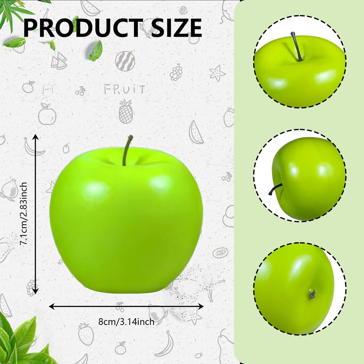 Fake Fruits Artificial Apples, Green, Set of 12 | Realistic Faux Apple, Kitchen Counter Decor, Table Centerpiece Bowl Fillers