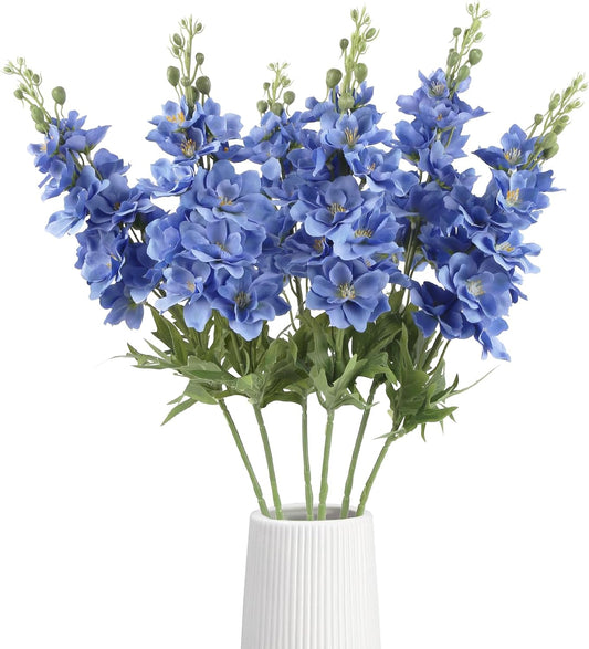 Blue Delphinium Artificial Flowers,6PCS Faux Delphinium Bulk 28.74'' Realistic Silk Fake Snapdragon Flowers with Stems for Wedding Garden Table Home Decor (Deep Blue)