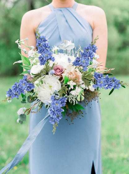 Blue Delphinium Artificial Flowers,6PCS Faux Delphinium Bulk 28.74'' Realistic Silk Fake Snapdragon Flowers with Stems for Wedding Garden Table Home Decor (Deep Blue)