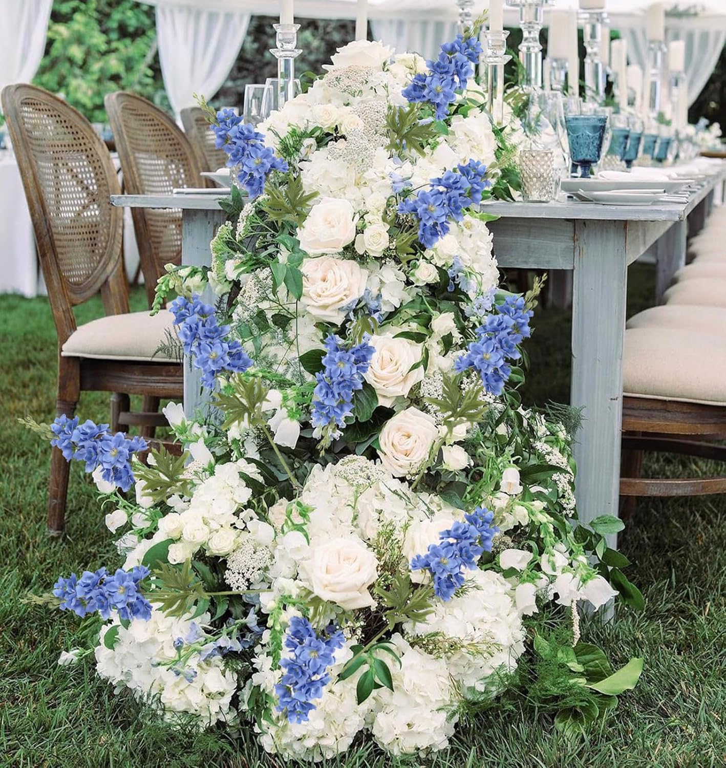 Blue Delphinium Artificial Flowers,6PCS Faux Delphinium Bulk 28.74'' Realistic Silk Fake Snapdragon Flowers with Stems for Wedding Garden Table Home Decor (Deep Blue)