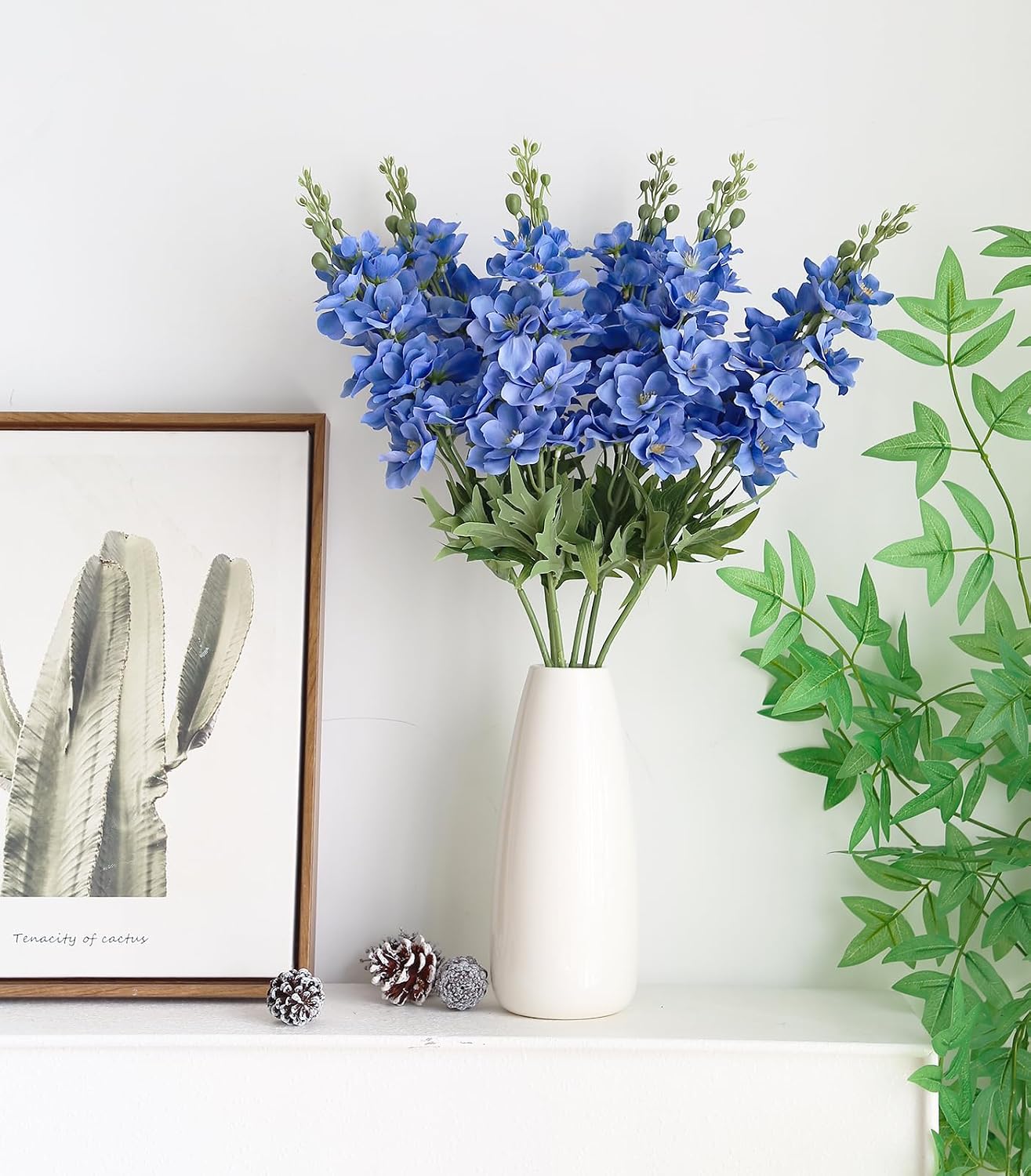 Blue Delphinium Artificial Flowers,6PCS Faux Delphinium Bulk 28.74'' Realistic Silk Fake Snapdragon Flowers with Stems for Wedding Garden Table Home Decor (Deep Blue)