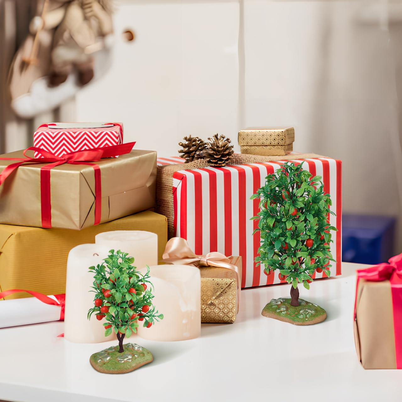Mini Tree Ornaments 2 Pcs Artificial Trees for Model Train Accessories Dollhouse Decor Orchard Displays Dioramas Green Scenery Landscape Model 8.26 X 3.93 X 3.93 in