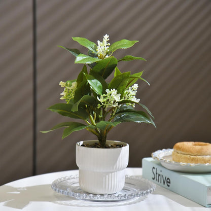 Artificial Potted Plant with White Ceramic Pot Fake Foliage and Flowers for Indoor Office Bathroom Home Décor