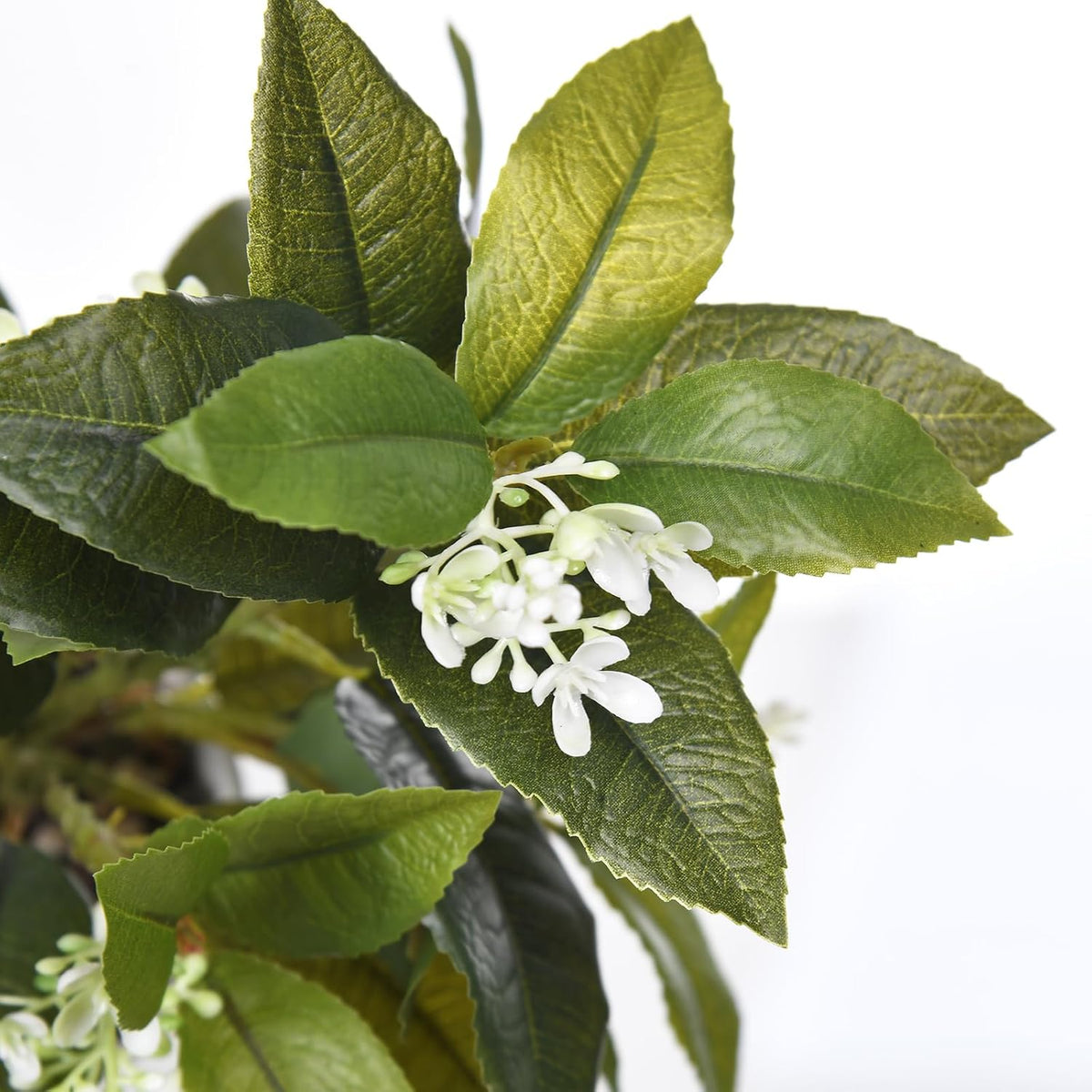 Artificial Potted Plant with White Ceramic Pot Fake Foliage and Flowers for Indoor Office Bathroom Home Décor