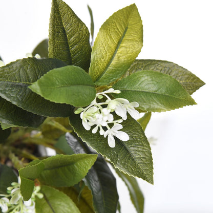 Artificial Potted Plant with White Ceramic Pot Fake Foliage and Flowers for Indoor Office Bathroom Home Décor