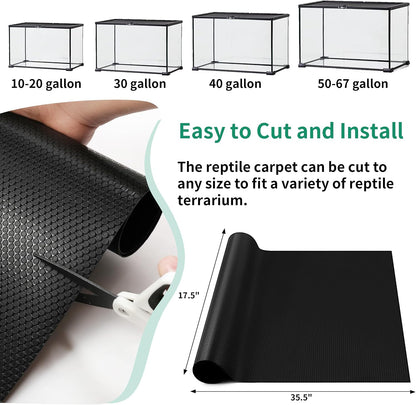 Bearded Dragon Tank Accessories, Reptile Mat, Reptile Terrarium Substrate Liner for Leopard Gecko, Lizard, Snake, Tortoise, Iguana Non-Adhesive Reptile Flooring (18"x36" Black)
