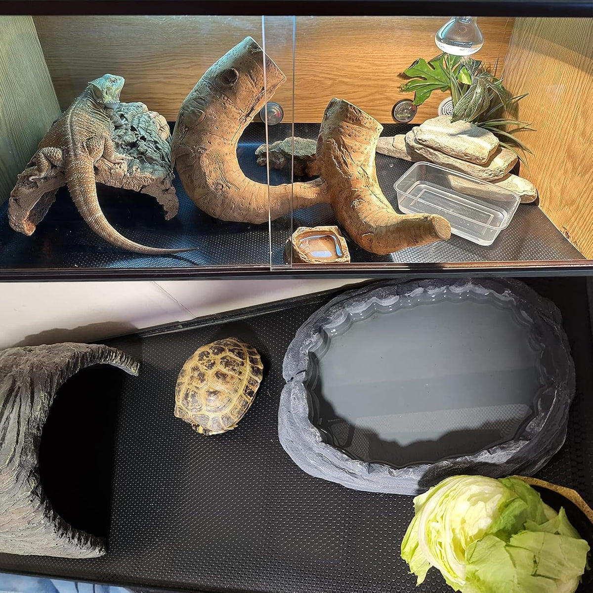 Bearded Dragon Tank Accessories, Reptile Mat, Reptile Terrarium Substrate Liner for Leopard Gecko, Lizard, Snake, Tortoise, Iguana Non-Adhesive Reptile Flooring (18"x36" Black)