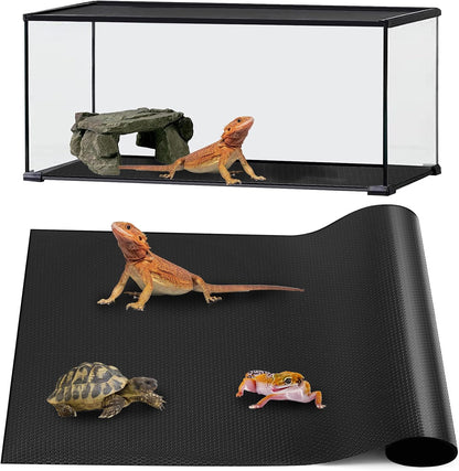 Bearded Dragon Tank Accessories, Reptile Mat, Reptile Terrarium Substrate Liner for Leopard Gecko, Lizard, Snake, Tortoise, Iguana Non-Adhesive Reptile Flooring (18"x36" Black)