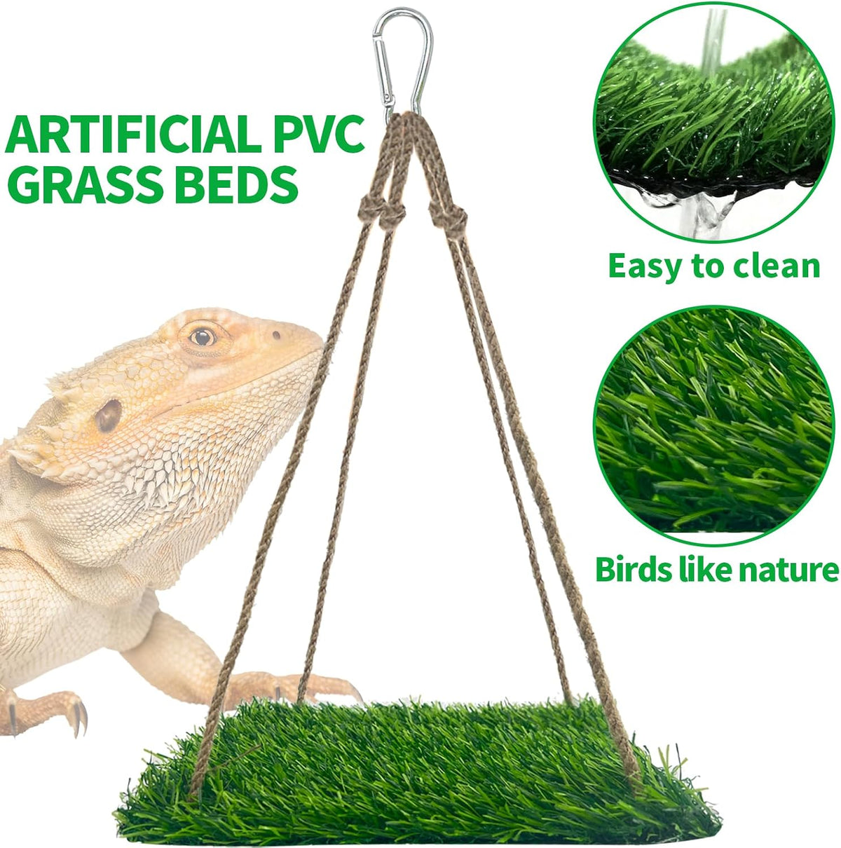 Large Green Bearded Dragon Hammock, Soft Reptile Lounger Terrarium Hanging Hammock for Hermit Crab, Lizard