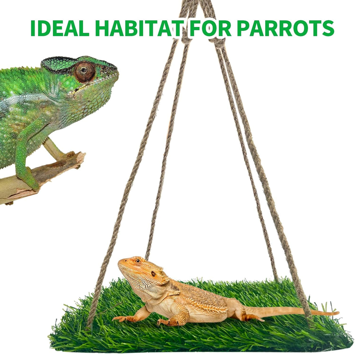 Large Green Bearded Dragon Hammock, Soft Reptile Lounger Terrarium Hanging Hammock for Hermit Crab, Lizard
