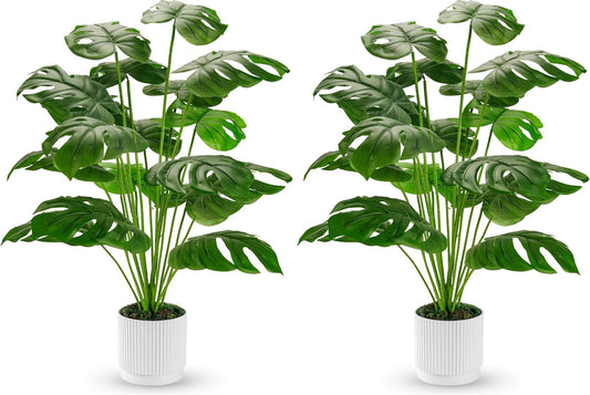 28" Fake Plants Large Artificial Monstera Faux Potted Plants Indoor Tall for Outdoor Living Room House Floor Front Porch Tree Decor