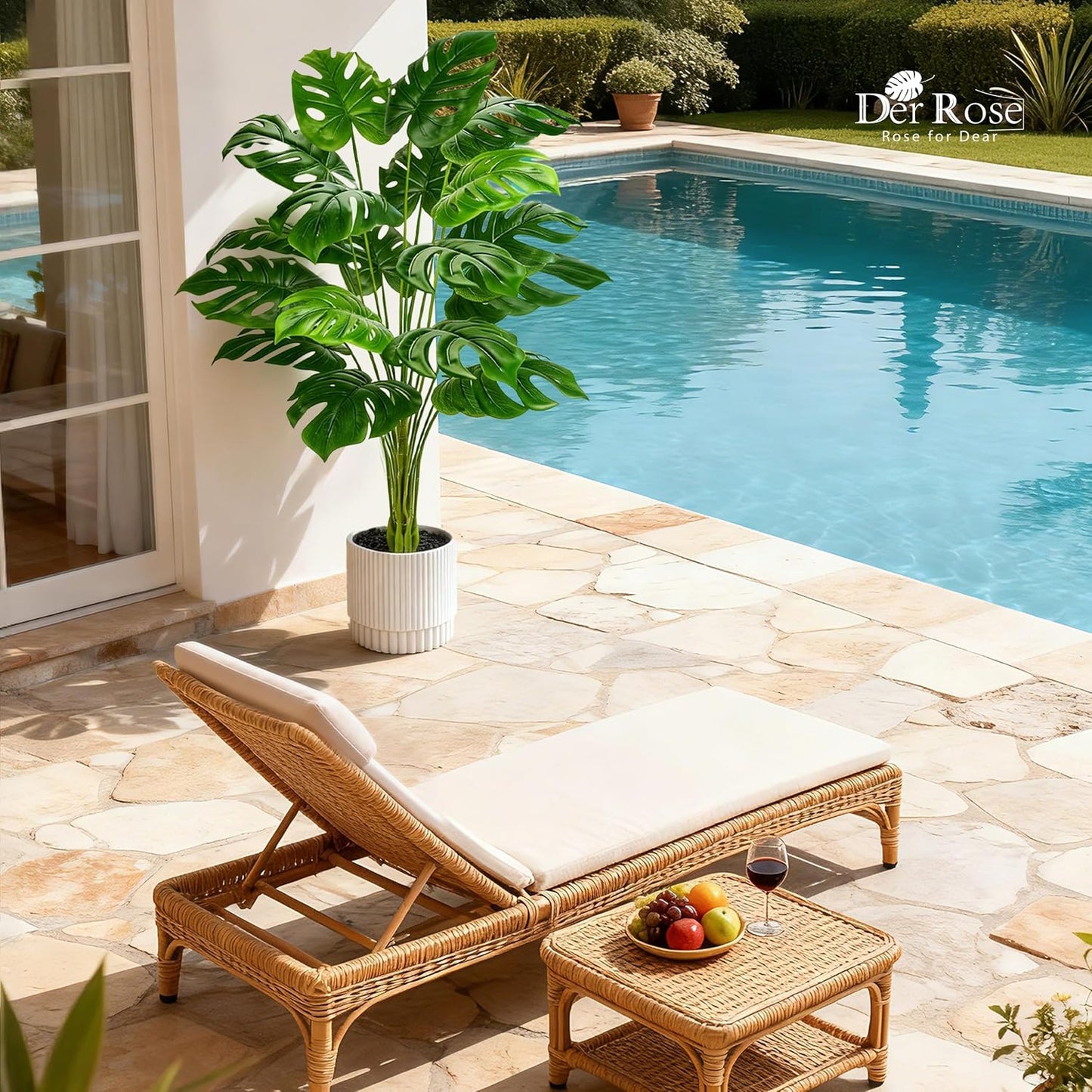 28" Fake Plants Large Artificial Monstera Faux Potted Plants Indoor Tall for Outdoor Living Room House Floor Front Porch Tree Decor