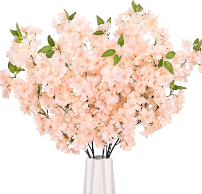 Silk Cherry Blossom Branches, Artificial Cherry Blossom Tree Stems Faux Cherry Flowers Vase Arrangements for Wedding Home Decor, Set of 3