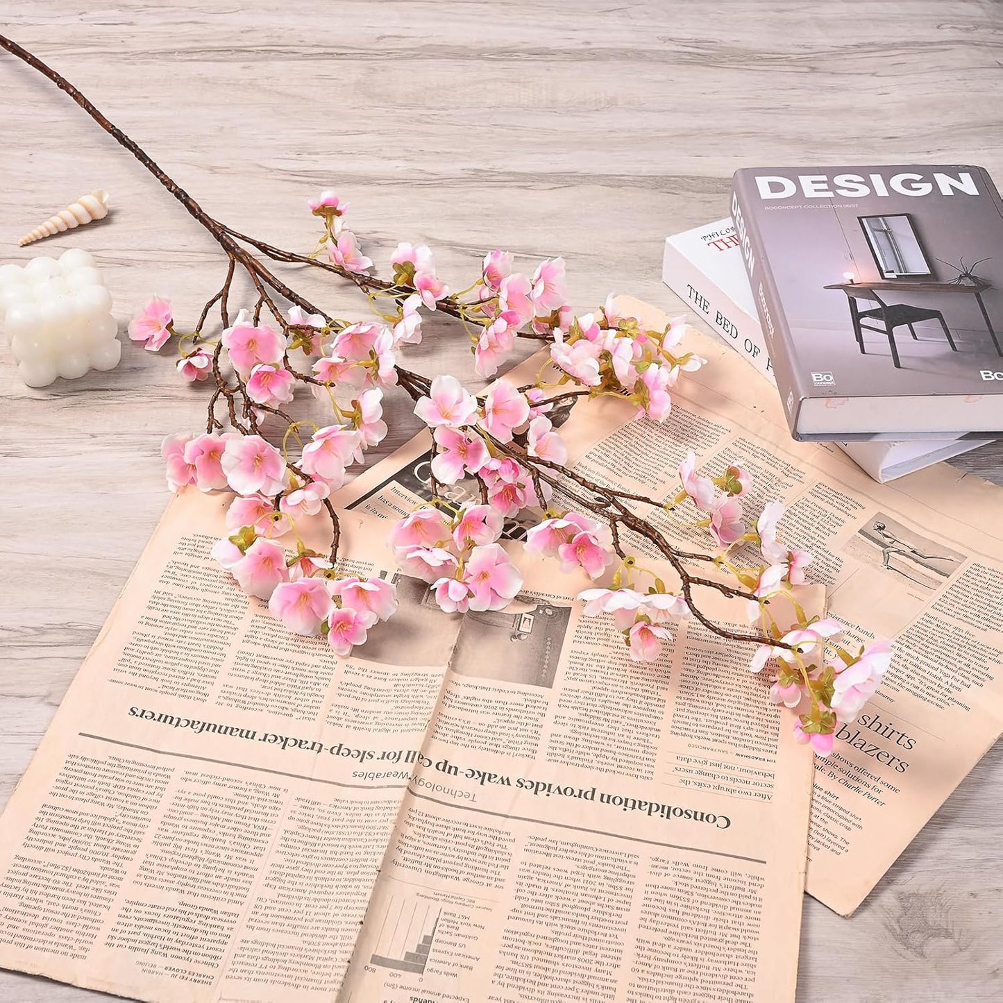 Silk Cherry Blossom Branches, Artificial Cherry Blossom Tree Stems Faux Cherry Flowers Vase Arrangements for Wedding Home Decor, Set of 3