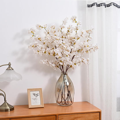 Silk Cherry Blossom Branches, Artificial Cherry Blossom Tree Stems Faux Cherry Flowers Vase Arrangements for Wedding Home Decor, Set of 3