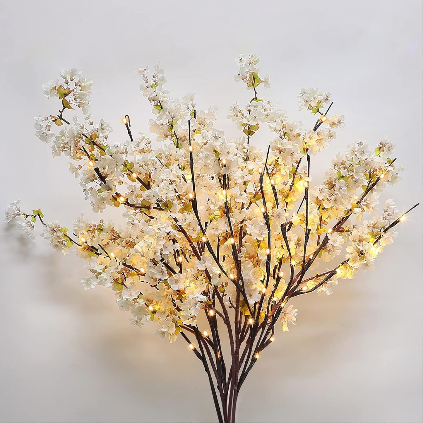 Silk Cherry Blossom Branches, Artificial Cherry Blossom Tree Stems Faux Cherry Flowers Vase Arrangements for Wedding Home Decor, Set of 3