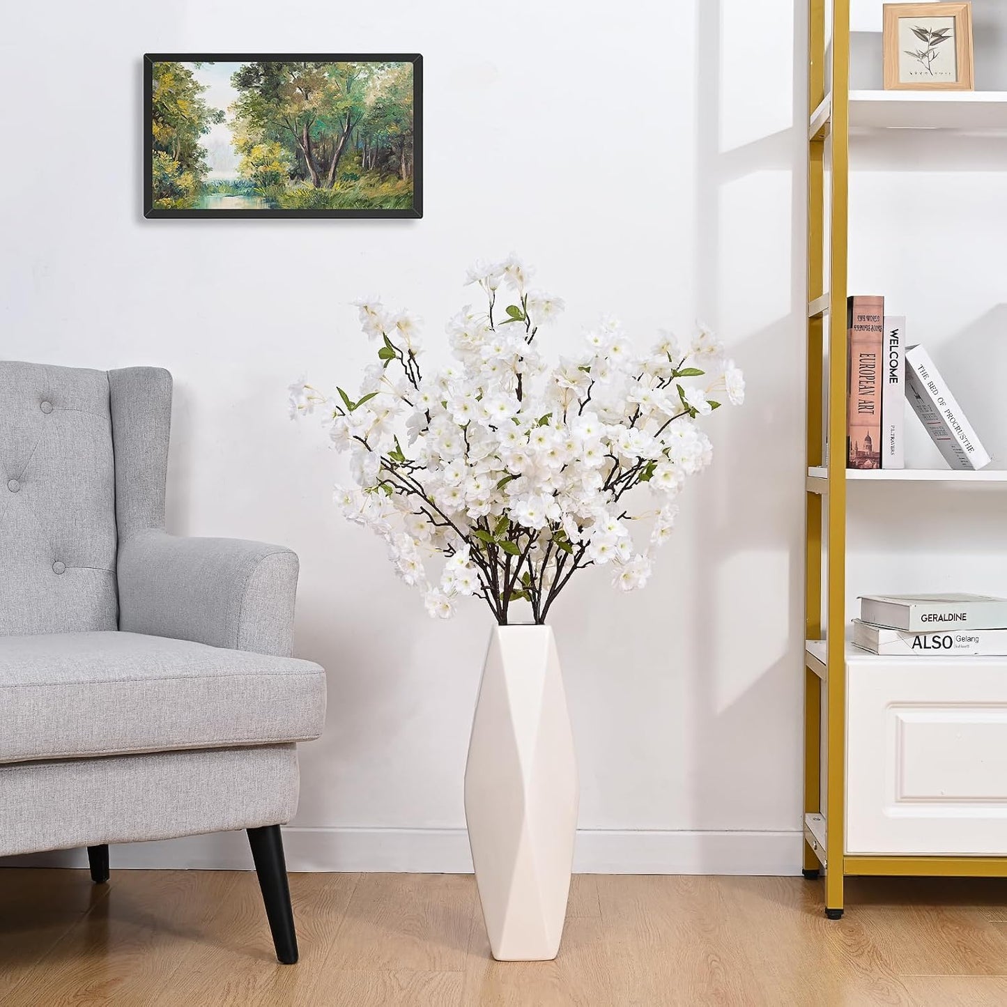 Silk Cherry Blossom Branches, Artificial Cherry Blossom Tree Stems Faux Cherry Flowers Vase Arrangements for Wedding Home Decor, Set of 3