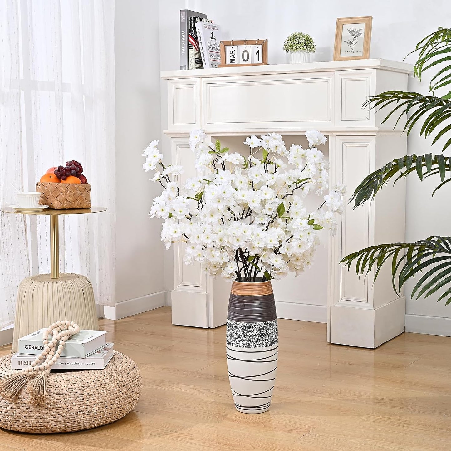 Silk Cherry Blossom Branches, Artificial Cherry Blossom Tree Stems Faux Cherry Flowers Vase Arrangements for Wedding Home Decor, Set of 3