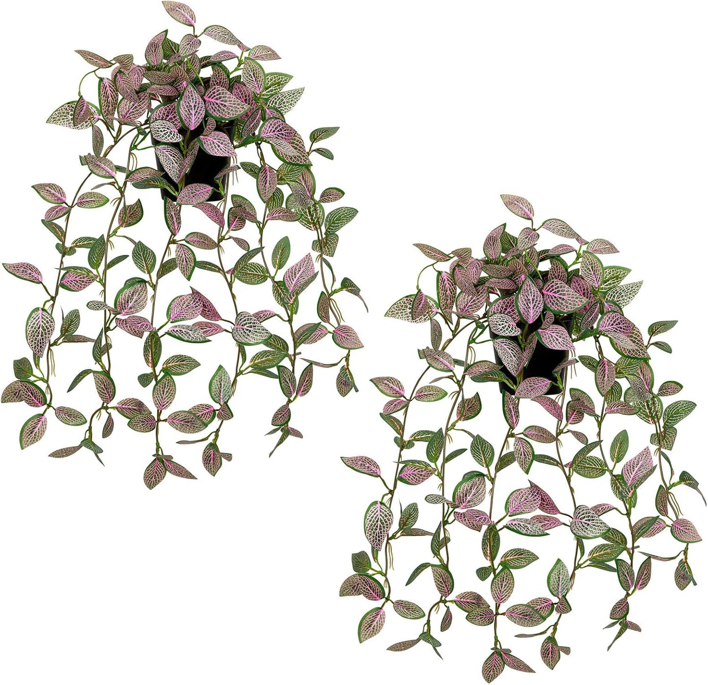 2 Pack Fake Hanging Plants for Shelf in Back Pot, Small Artificial Hanging Ivy Vine Plants Indoor Fake Potted Greenery Plant Decor Room Bathroom Wall End Table Mimi Faux Wandering Jew Plant Set