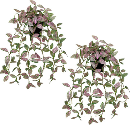 2 Pack Fake Hanging Plants for Shelf in Back Pot, Small Artificial Hanging Ivy Vine Plants Indoor Fake Potted Greenery Plant Decor Room Bathroom Wall End Table Mimi Faux Wandering Jew Plant Set