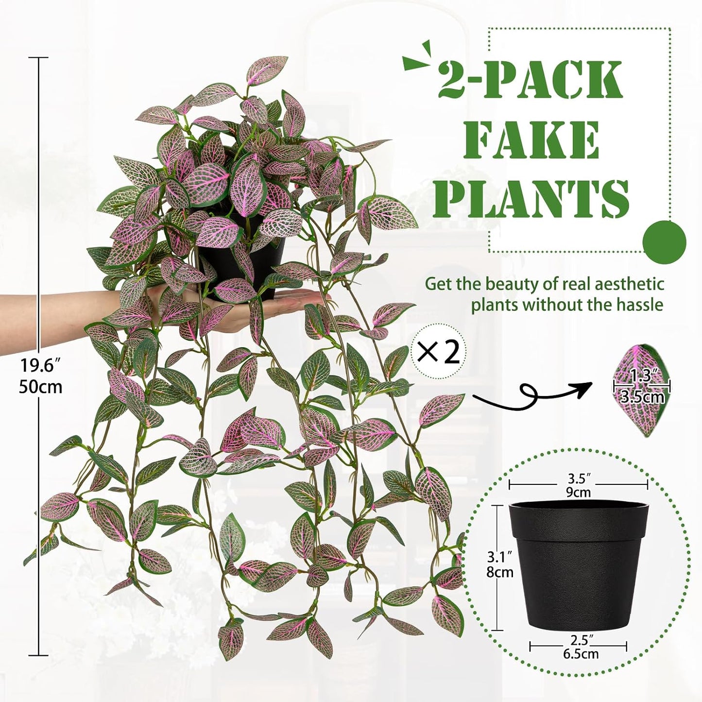 2 Pack Fake Hanging Plants for Shelf in Back Pot, Small Artificial Hanging Ivy Vine Plants Indoor Fake Potted Greenery Plant Decor Room Bathroom Wall End Table Mimi Faux Wandering Jew Plant Set