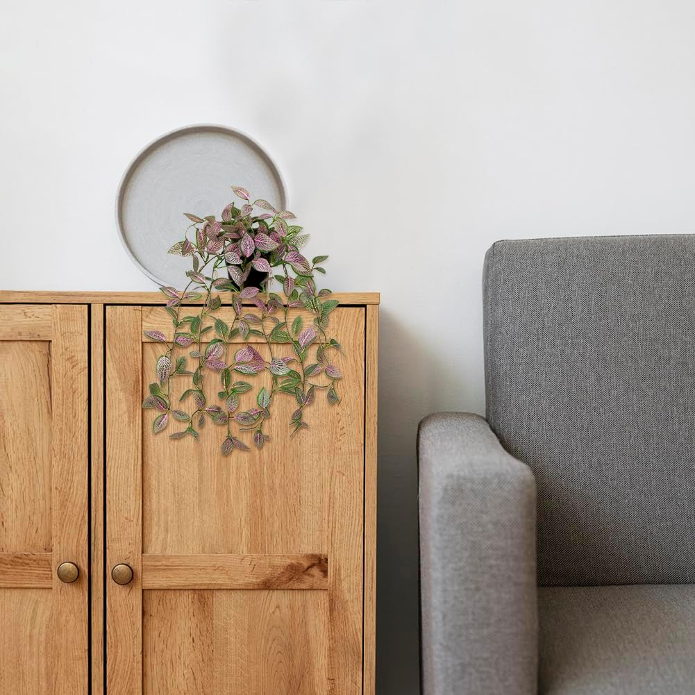 2 Pack Fake Hanging Plants for Shelf in Back Pot, Small Artificial Hanging Ivy Vine Plants Indoor Fake Potted Greenery Plant Decor Room Bathroom Wall End Table Mimi Faux Wandering Jew Plant Set
