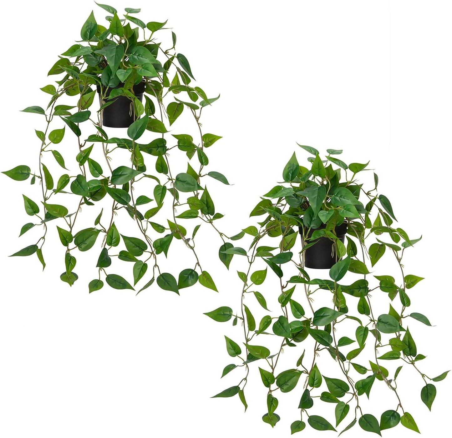 2 Pack Fake Hanging Plants for Shelf in Back Pot, Small Artificial Hanging Ivy Vine Plants Indoor Fake Potted Greenery Plant Decor Room Bathroom Wall End Table Mimi Faux Wandering Jew Plant Set