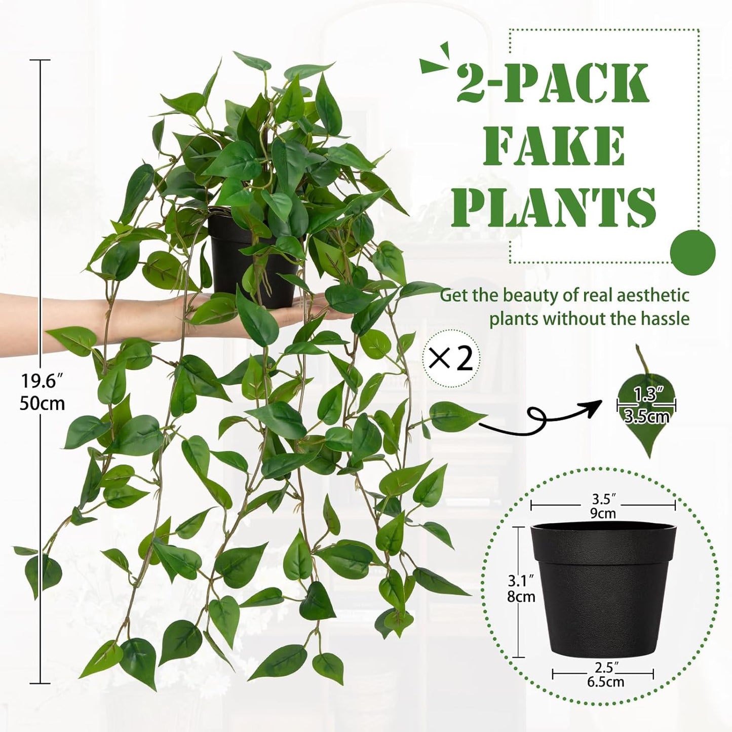 2 Pack Fake Hanging Plants for Shelf in Back Pot, Small Artificial Hanging Ivy Vine Plants Indoor Fake Potted Greenery Plant Decor Room Bathroom Wall End Table Mimi Faux Wandering Jew Plant Set