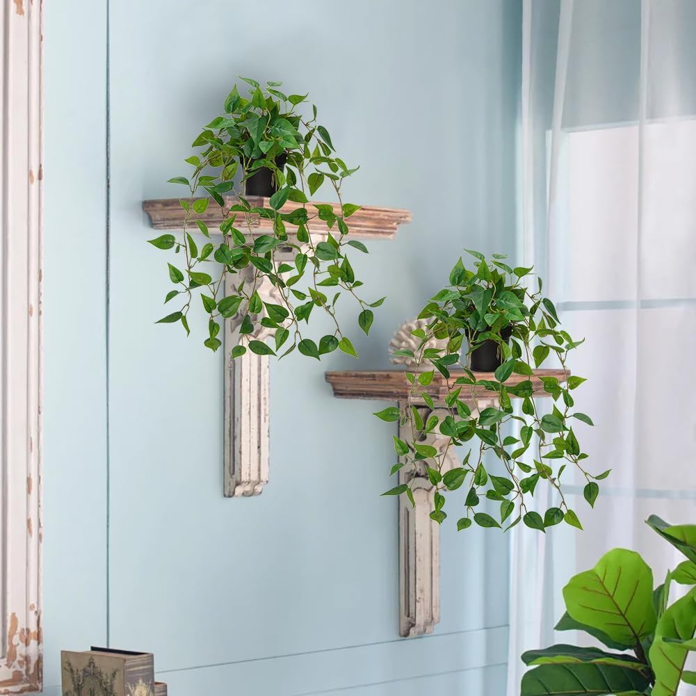 2 Pack Fake Hanging Plants for Shelf in Back Pot, Small Artificial Hanging Ivy Vine Plants Indoor Fake Potted Greenery Plant Decor Room Bathroom Wall End Table Mimi Faux Wandering Jew Plant Set