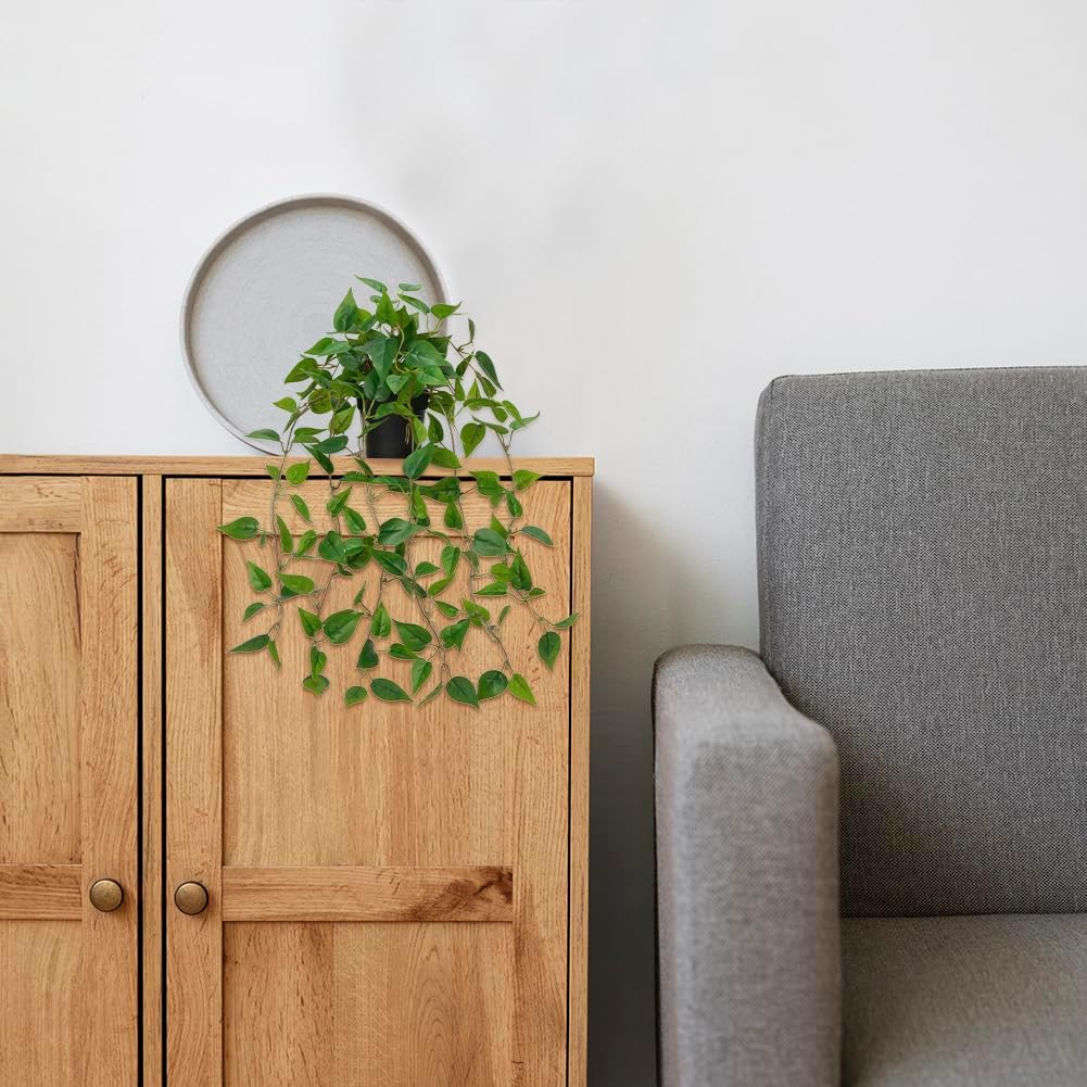2 Pack Fake Hanging Plants for Shelf in Back Pot, Small Artificial Hanging Ivy Vine Plants Indoor Fake Potted Greenery Plant Decor Room Bathroom Wall End Table Mimi Faux Wandering Jew Plant Set