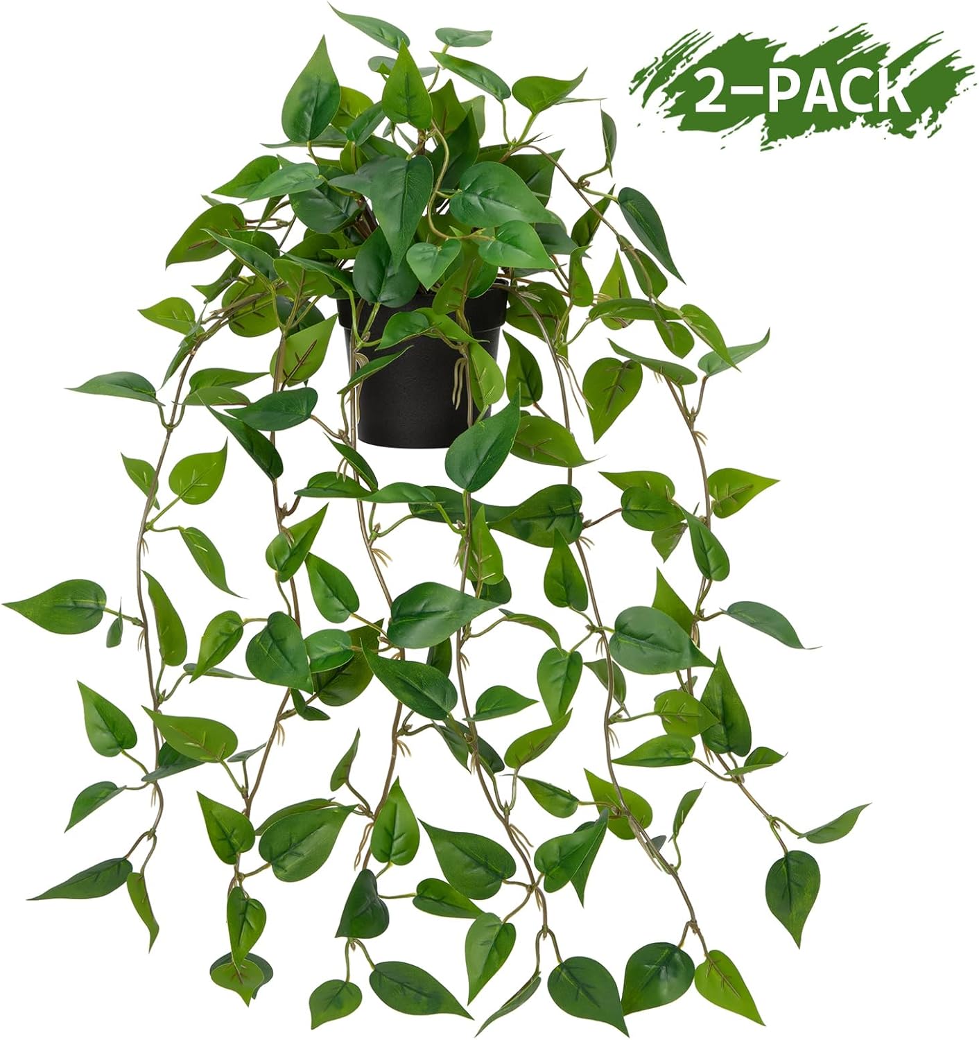2 Pack Fake Hanging Plants for Shelf in Back Pot, Small Artificial Hanging Ivy Vine Plants Indoor Fake Potted Greenery Plant Decor Room Bathroom Wall End Table Mimi Faux Wandering Jew Plant Set