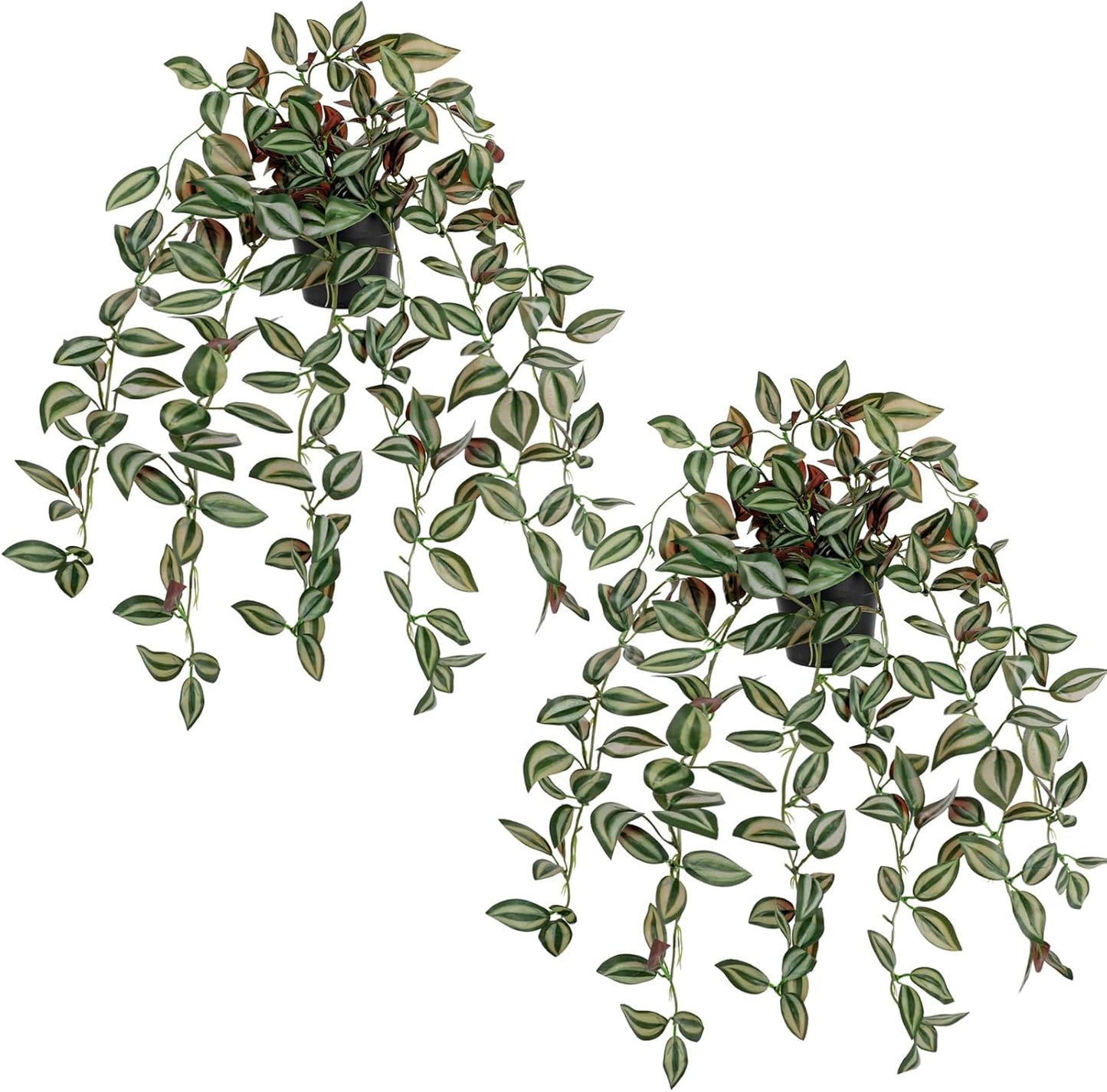 2 Pack Fake Hanging Plants for Shelf in Back Pot, Small Artificial Hanging Ivy Vine Plants Indoor Fake Potted Greenery Plant Decor Room Bathroom Wall End Table Mimi Faux Wandering Jew Plant Set