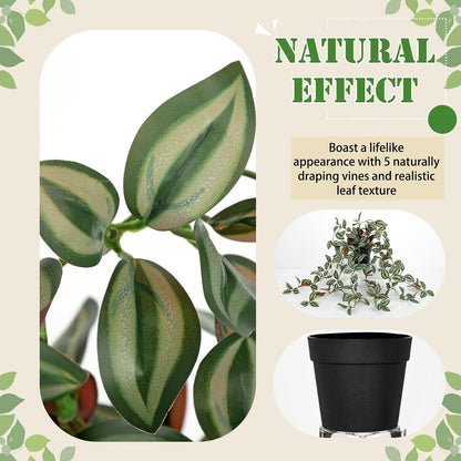 2 Pack Fake Hanging Plants for Shelf in Back Pot, Small Artificial Hanging Ivy Vine Plants Indoor Fake Potted Greenery Plant Decor Room Bathroom Wall End Table Mimi Faux Wandering Jew Plant Set
