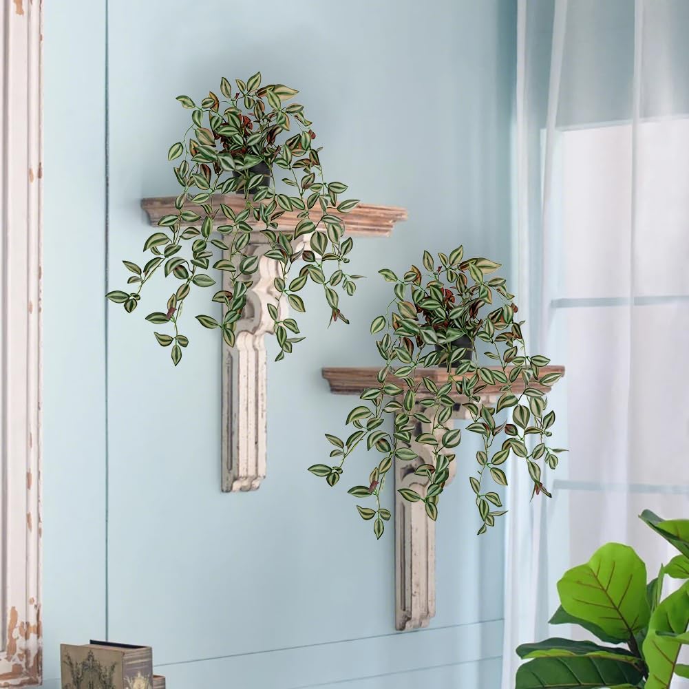 2 Pack Fake Hanging Plants for Shelf in Back Pot, Small Artificial Hanging Ivy Vine Plants Indoor Fake Potted Greenery Plant Decor Room Bathroom Wall End Table Mimi Faux Wandering Jew Plant Set