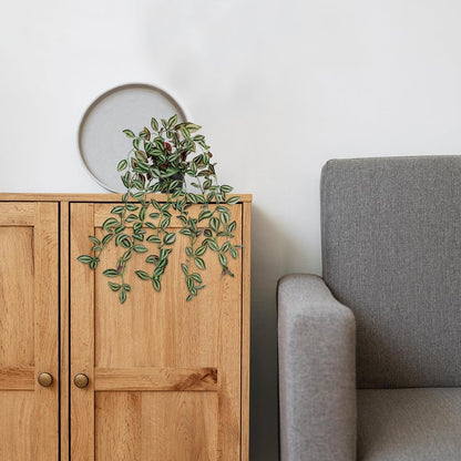 2 Pack Fake Hanging Plants for Shelf in Back Pot, Small Artificial Hanging Ivy Vine Plants Indoor Fake Potted Greenery Plant Decor Room Bathroom Wall End Table Mimi Faux Wandering Jew Plant Set