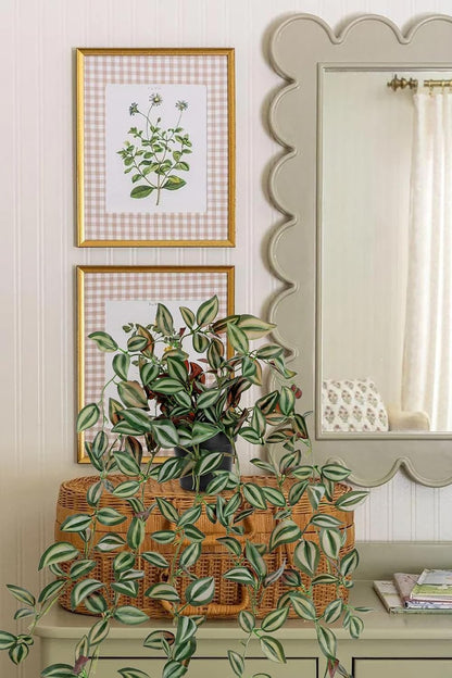 2 Pack Fake Hanging Plants for Shelf in Back Pot, Small Artificial Hanging Ivy Vine Plants Indoor Fake Potted Greenery Plant Decor Room Bathroom Wall End Table Mimi Faux Wandering Jew Plant Set
