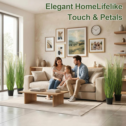 6 Pack 4 ft Tall Artificial Grass Plant Fake Pampas Grass in Pot Large Faux Floor Plants Potted Artificial Greenery for Indoor Outdoor Garden Home Bathroom Office Room Housewarming Wedding Decoration