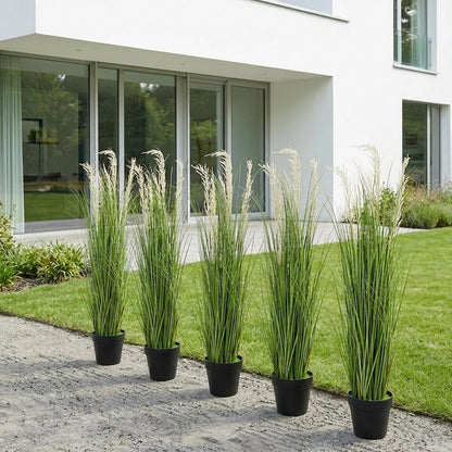 6 Pack 4 ft Tall Artificial Grass Plant Fake Pampas Grass in Pot Large Faux Floor Plants Potted Artificial Greenery for Indoor Outdoor Garden Home Bathroom Office Room Housewarming Wedding Decoration