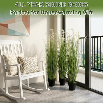 6 Pack 4 ft Tall Artificial Grass Plant Fake Pampas Grass in Pot Large Faux Floor Plants Potted Artificial Greenery for Indoor Outdoor Garden Home Bathroom Office Room Housewarming Wedding Decoration