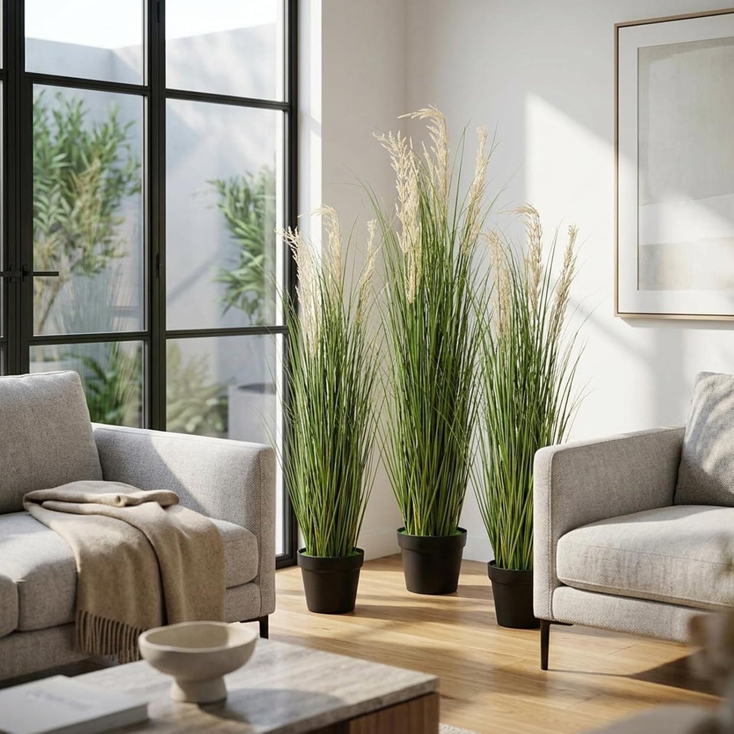6 Pack 4 ft Tall Artificial Grass Plant Fake Pampas Grass in Pot Large Faux Floor Plants Potted Artificial Greenery for Indoor Outdoor Garden Home Bathroom Office Room Housewarming Wedding Decoration
