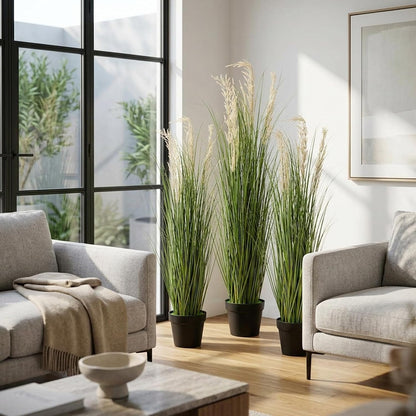6 Pack 4 ft Tall Artificial Grass Plant Fake Pampas Grass in Pot Large Faux Floor Plants Potted Artificial Greenery for Indoor Outdoor Garden Home Bathroom Office Room Housewarming Wedding Decoration