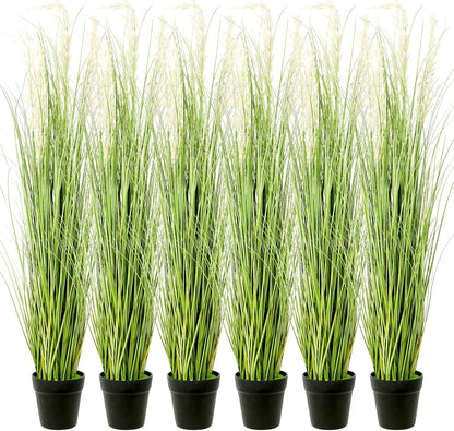 6 Pack 4 ft Tall Artificial Grass Plant Fake Pampas Grass in Pot Large Faux Floor Plants Potted Artificial Greenery for Indoor Outdoor Garden Home Bathroom Office Room Housewarming Wedding Decoration