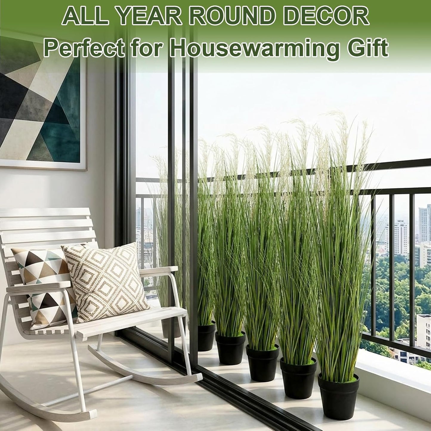6 Pack 4 ft Tall Artificial Grass Plant Fake Pampas Grass in Pot Large Faux Floor Plants Potted Artificial Greenery for Indoor Outdoor Garden Home Bathroom Office Room Housewarming Wedding Decoration