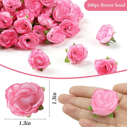 100Pcs 1.6In Mini Artificial Pink Cherry Blossom Flowers Head | Fake Rose Heads for Wedding, Birthday, Cake, Graduation Cap, DIY Flower Wall, Mother's Day Party Decorations