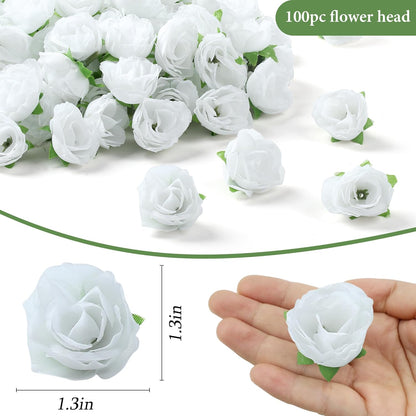 100Pcs 1.6In Mini Artificial Pink Cherry Blossom Flowers Head | Fake Rose Heads for Wedding, Birthday, Cake, Graduation Cap, DIY Flower Wall, Mother's Day Party Decorations