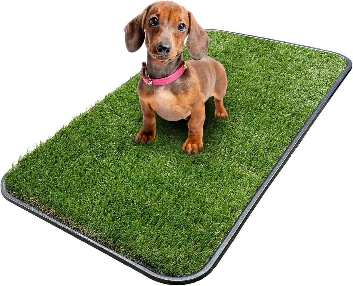 Artificial Grass Puppy Potty Training Pad with Tray, 15" x 30" Reusable Pee Pad for Small Pets and Dogs